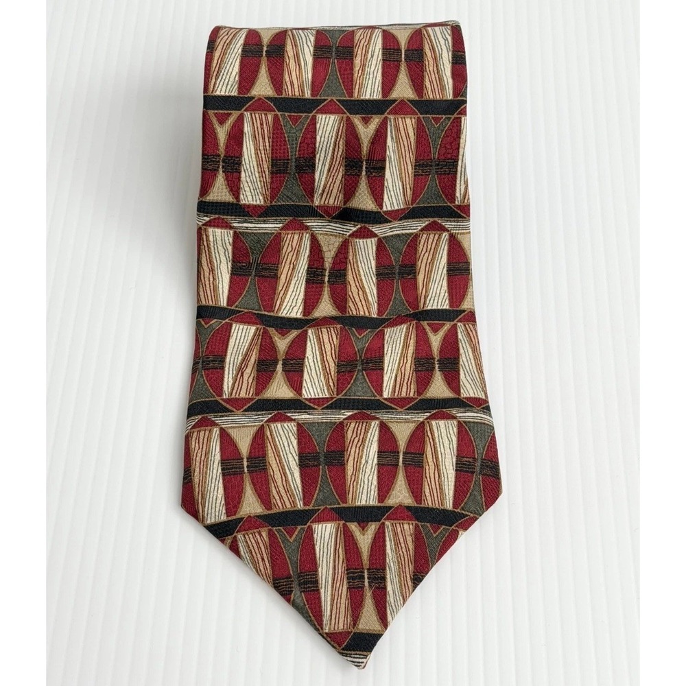 Givenchy Monsieur Silk Tie Red Beige Geometric Oval Made France